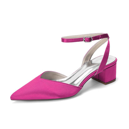 Women's Silk Satin With Closed Toe Ankle Strap Chunky Heel Evening Shoes