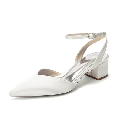 Women's Silk Satin With Closed Toe Ankle Strap Chunky Heel Evening Shoes