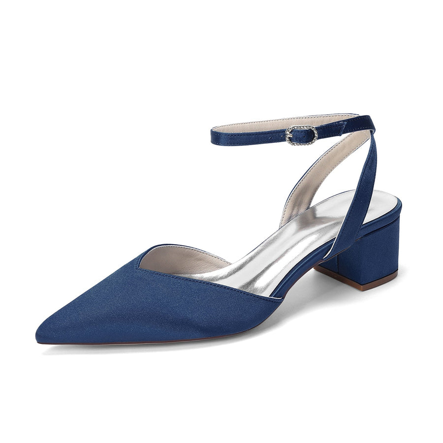 Women's Silk Satin With Closed Toe Ankle Strap Chunky Heel Evening Shoes