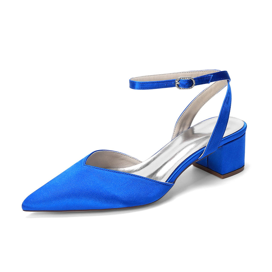 Women's Silk Satin With Closed Toe Ankle Strap Chunky Heel Evening Shoes