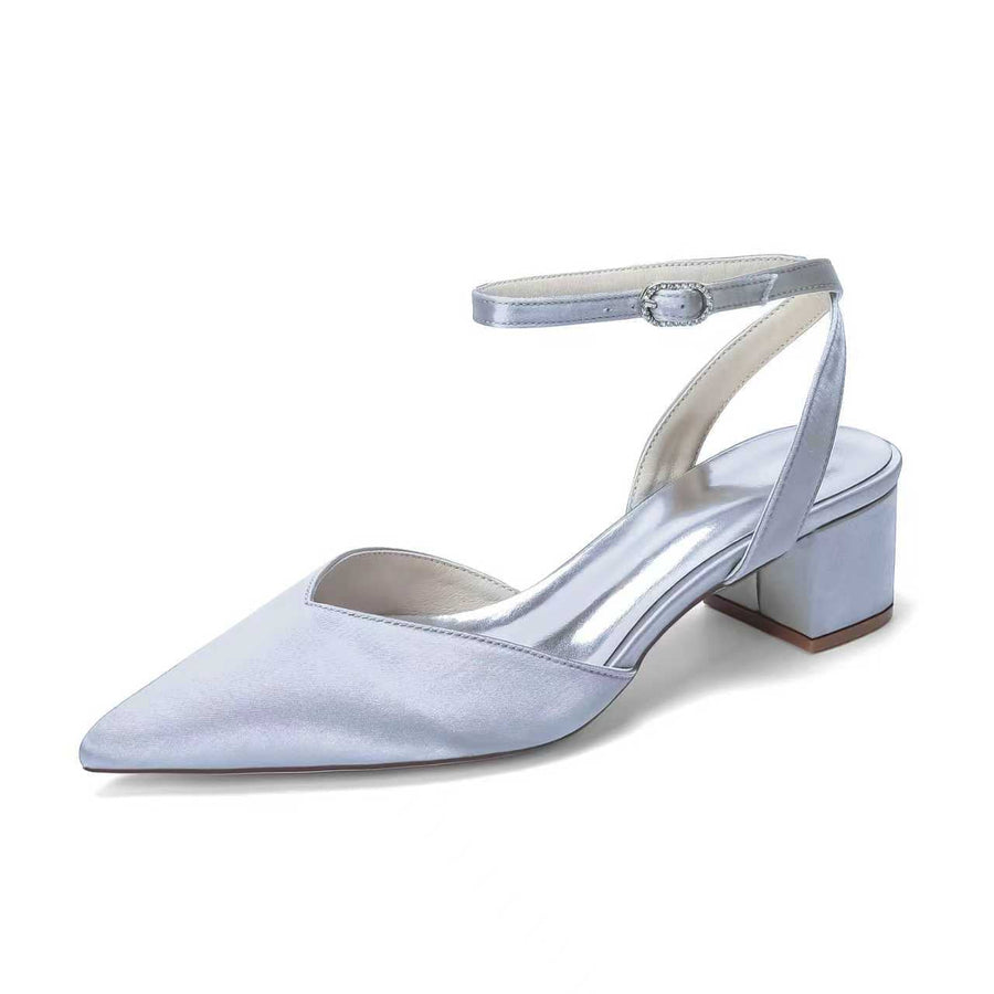 Women's Silk Satin With Closed Toe Ankle Strap Chunky Heel Evening Shoes