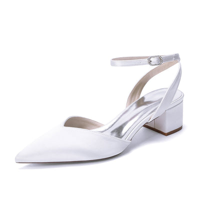 Women's Silk Satin With Closed Toe Ankle Strap Chunky Heel Evening Shoes