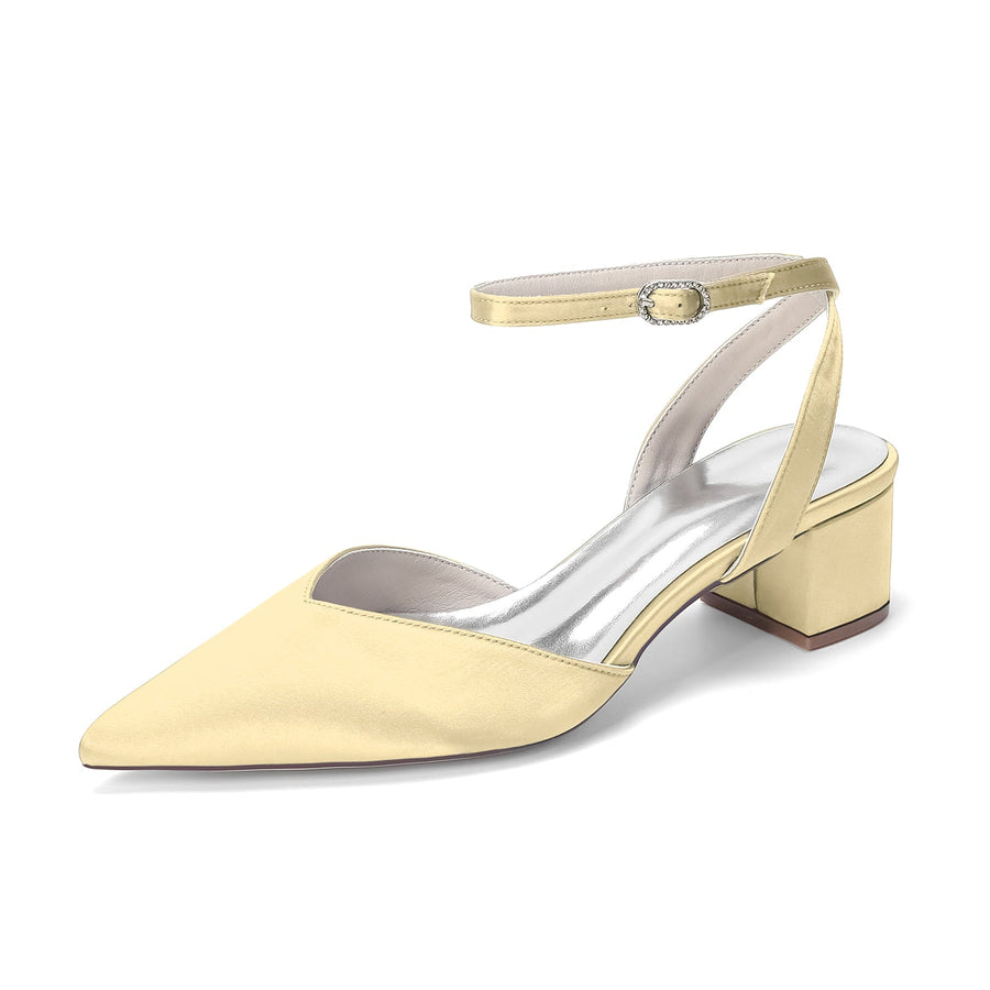 Women's Silk Satin With Closed Toe Ankle Strap Chunky Heel Evening Shoes