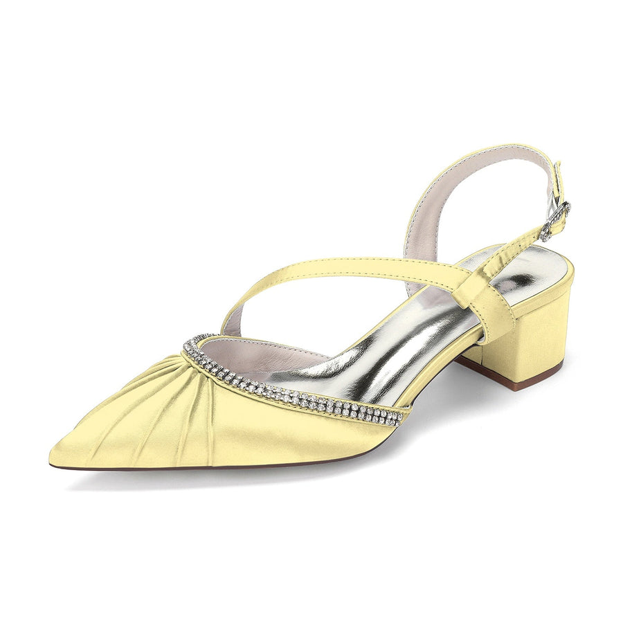 Women's Silk Satin With Closed Toe Ankle Strap Chunky Heel Evening Shoes With Pleats