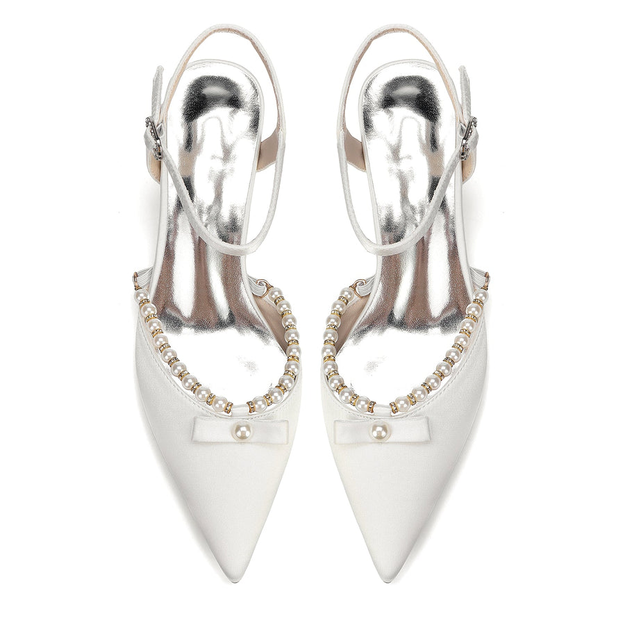 Women's Silk Satin With Closed Toe Ankle Strap Chunky Heel Evening Shoes With Rhinestone & Bowknot