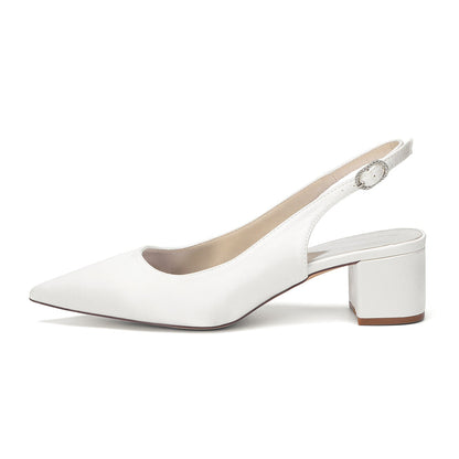 Women's Silk Satin With Closed Toe Ankle Strap Chunky Heel Evening Shoes