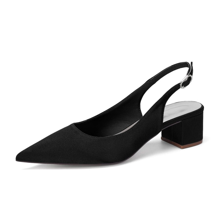 Women's Silk Satin With Closed Toe Ankle Strap Chunky Heel Evening Shoes
