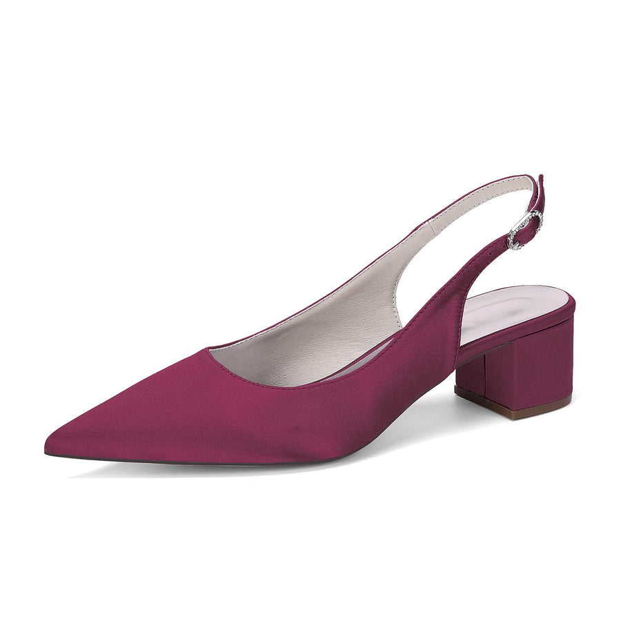Women's Silk Satin With Closed Toe Ankle Strap Chunky Heel Evening Shoes