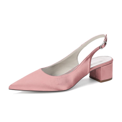 Women's Silk Satin With Closed Toe Ankle Strap Chunky Heel Evening Shoes