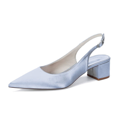 Women's Silk Satin With Closed Toe Ankle Strap Chunky Heel Evening Shoes