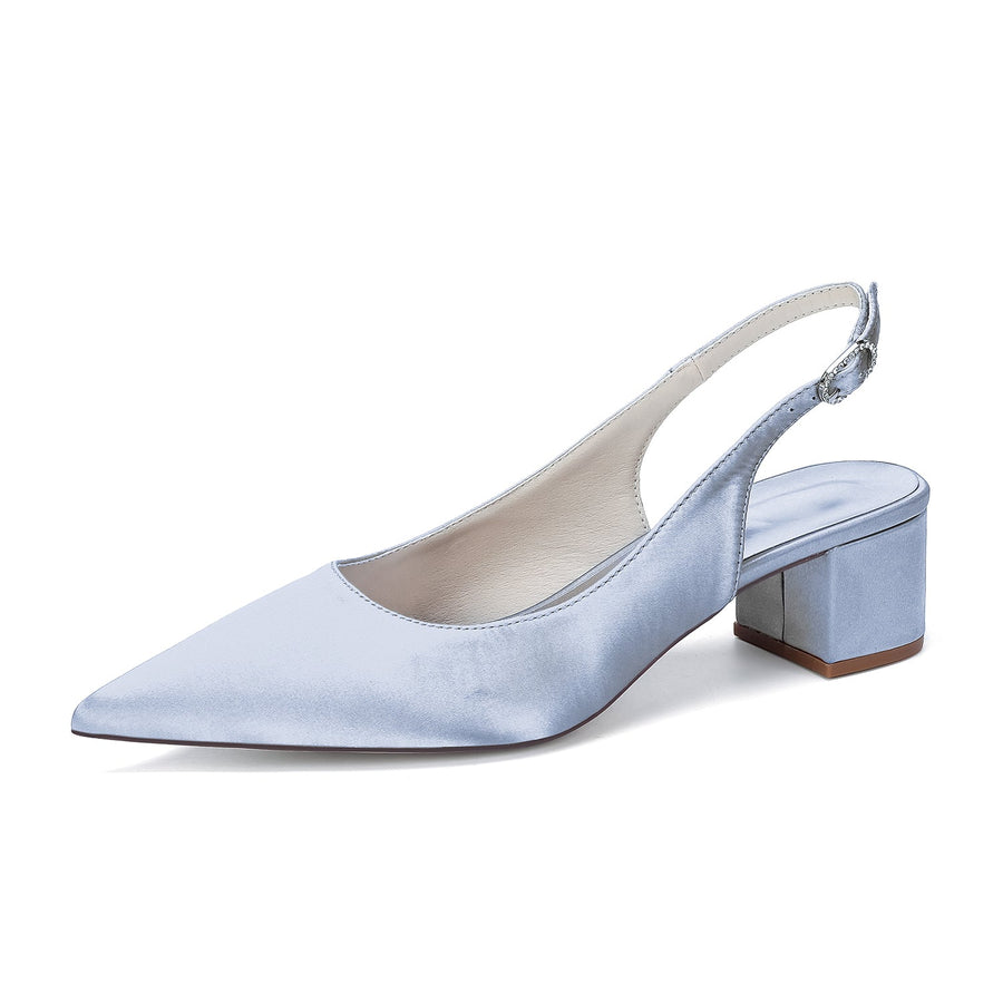 Women's Silk Satin With Closed Toe Ankle Strap Chunky Heel Evening Shoes