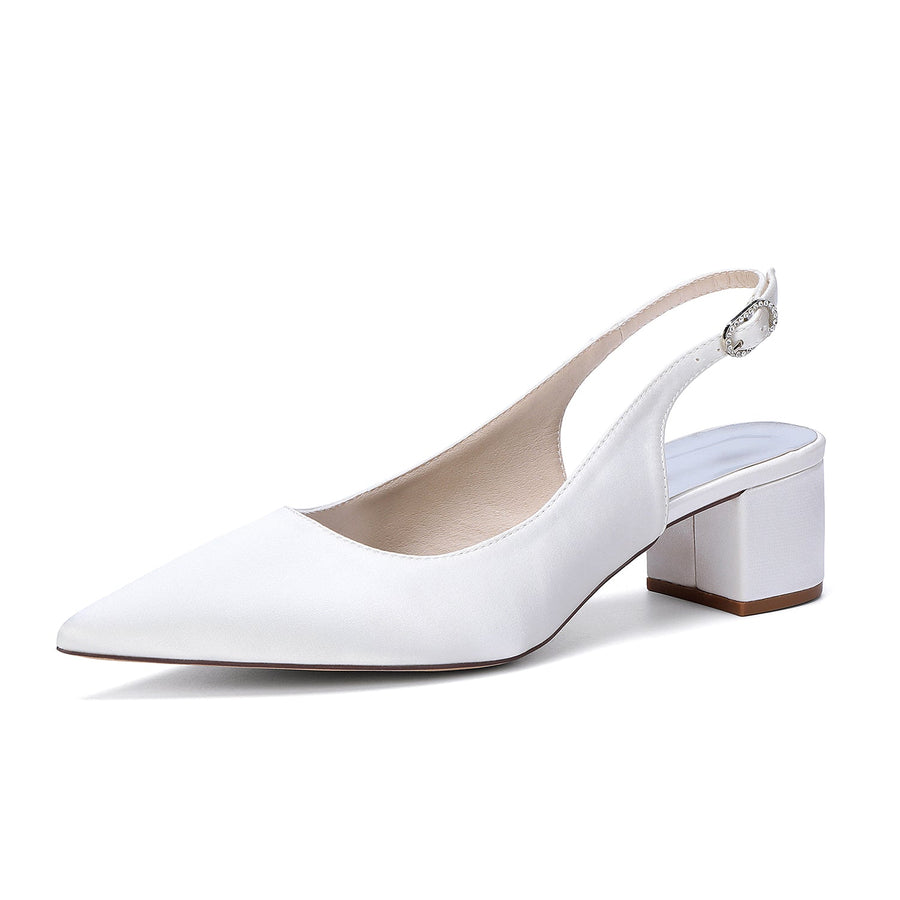 Women's Silk Satin With Closed Toe Ankle Strap Chunky Heel Evening Shoes