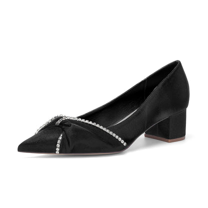 Women's Silk Satin With Closed Toe Ankle Strap Chunky Heel Evening Shoes With Bowknot
