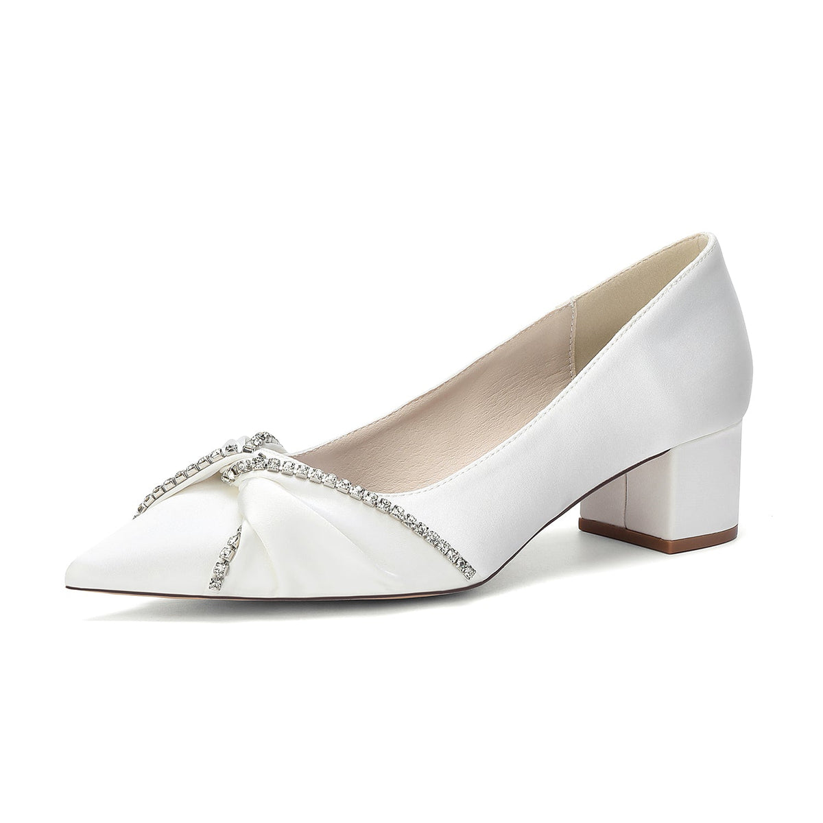 Women's Silk Satin With Closed Toe Ankle Strap Chunky Heel Evening Shoes With Bowknot