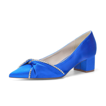 Women's Silk Satin With Closed Toe Ankle Strap Chunky Heel Evening Shoes With Bowknot