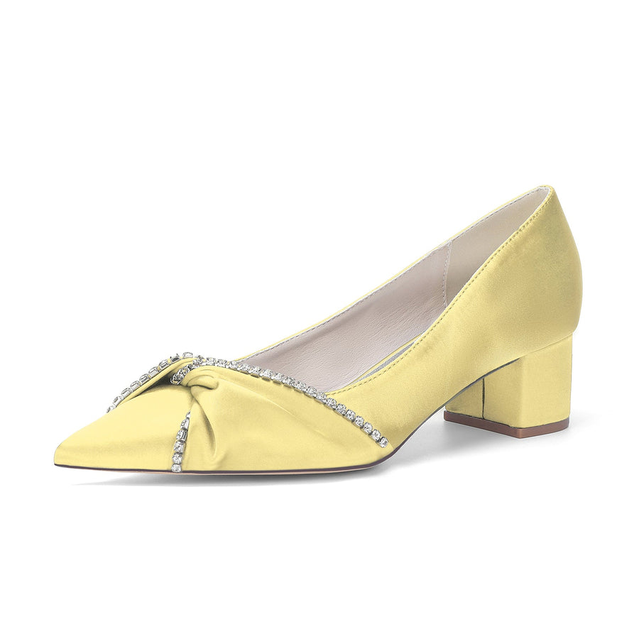 Women's Silk Satin With Closed Toe Ankle Strap Chunky Heel Evening Shoes With Bowknot