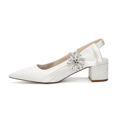 Women's Silk Satin With Closed Toe Ankle Strap Chunky Heel Evening Shoes With 3D Flower