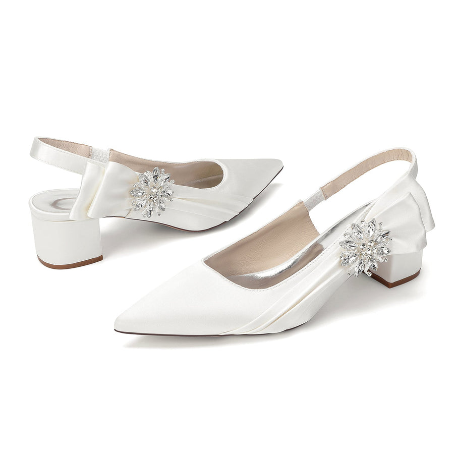 Women's Silk Satin With Closed Toe Ankle Strap Chunky Heel Evening Shoes With 3D Flower