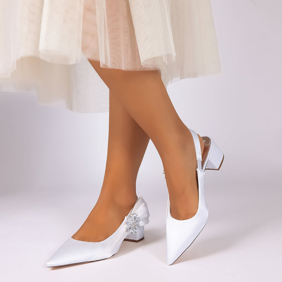 Women's Silk Satin With Closed Toe Ankle Strap Chunky Heel Evening Shoes With 3D Flower