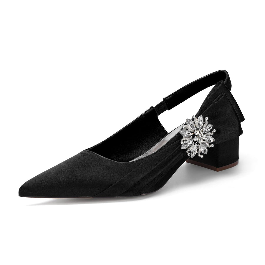 Women's Silk Satin With Closed Toe Ankle Strap Chunky Heel Evening Shoes With 3D Flower
