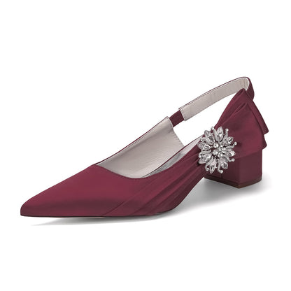 Women's Silk Satin With Closed Toe Ankle Strap Chunky Heel Evening Shoes With 3D Flower