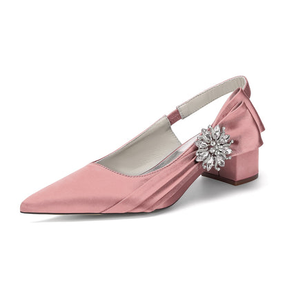 Women's Silk Satin With Closed Toe Ankle Strap Chunky Heel Evening Shoes With 3D Flower