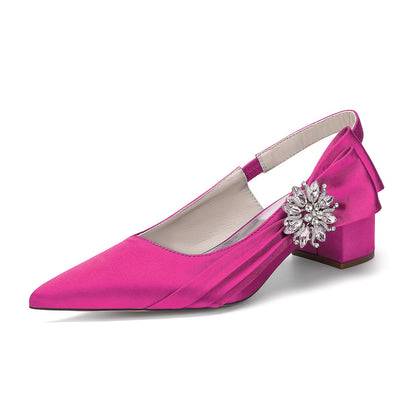 Women's Silk Satin With Closed Toe Ankle Strap Chunky Heel Evening Shoes With 3D Flower
