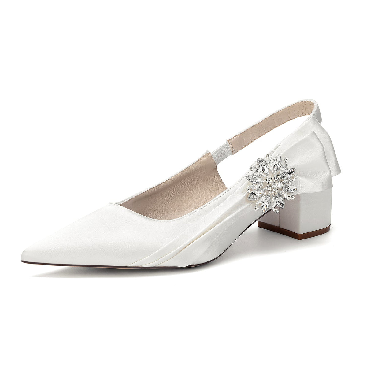 Women's Silk Satin With Closed Toe Ankle Strap Chunky Heel Evening Shoes With 3D Flower