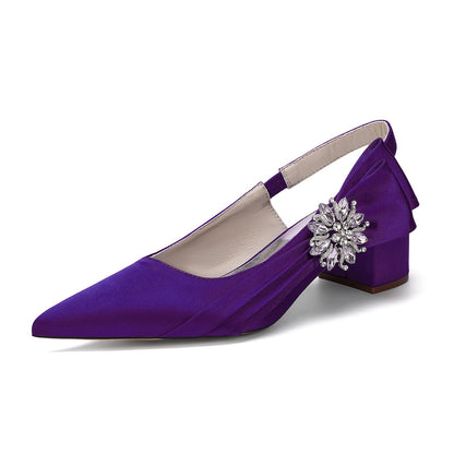 Women's Silk Satin With Closed Toe Ankle Strap Chunky Heel Evening Shoes With 3D Flower