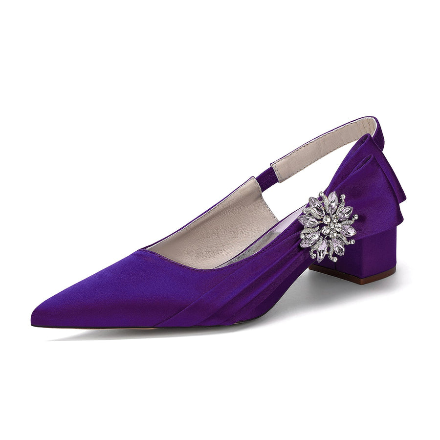 Women's Silk Satin With Closed Toe Ankle Strap Chunky Heel Evening Shoes With 3D Flower
