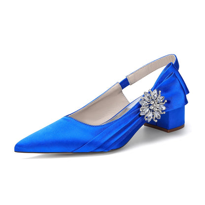 Women's Silk Satin With Closed Toe Ankle Strap Chunky Heel Evening Shoes With 3D Flower