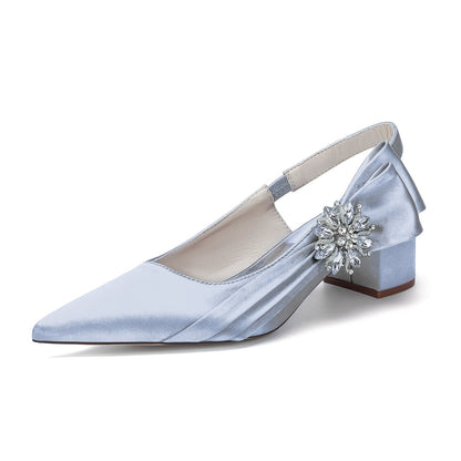 Women's Silk Satin With Closed Toe Ankle Strap Chunky Heel Evening Shoes With 3D Flower
