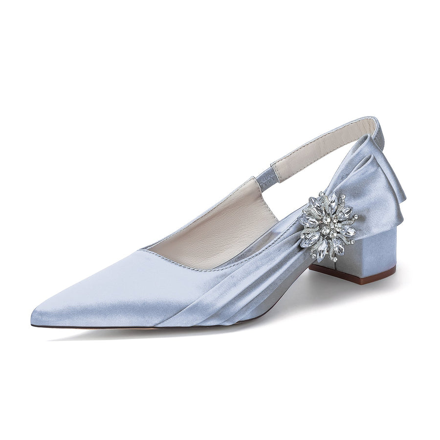 Women's Silk Satin With Closed Toe Ankle Strap Chunky Heel Evening Shoes With 3D Flower