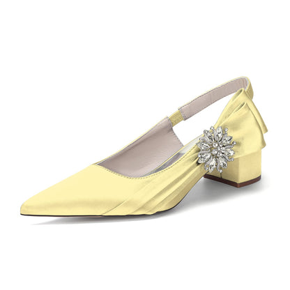 Women's Silk Satin With Closed Toe Ankle Strap Chunky Heel Evening Shoes With 3D Flower