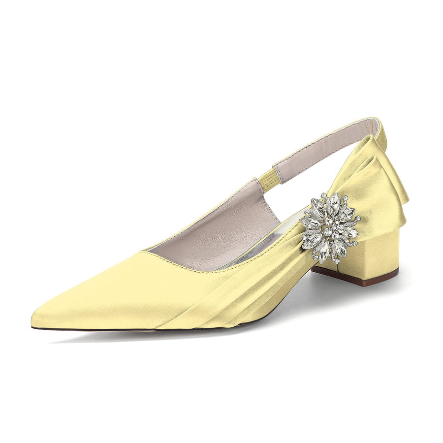 Women's Silk Satin With Closed Toe Ankle Strap Chunky Heel Evening Shoes With 3D Flower