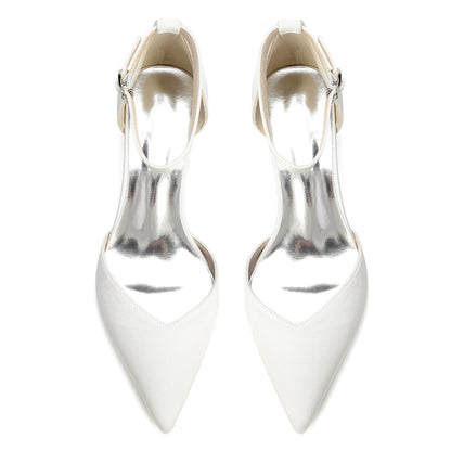 Women's Silk Satin With Closed Toe Ankle Strap Chunky Heel Evening Shoes With Rhinestone