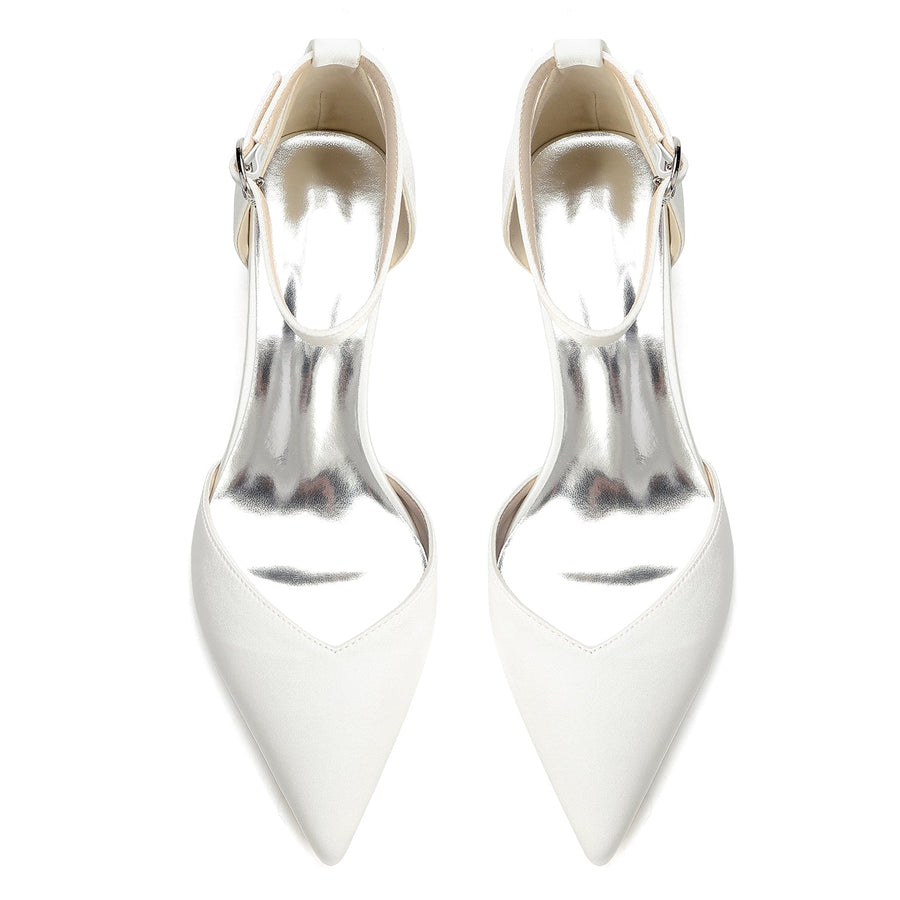 Women's Silk Satin With Closed Toe Ankle Strap Chunky Heel Evening Shoes With Rhinestone