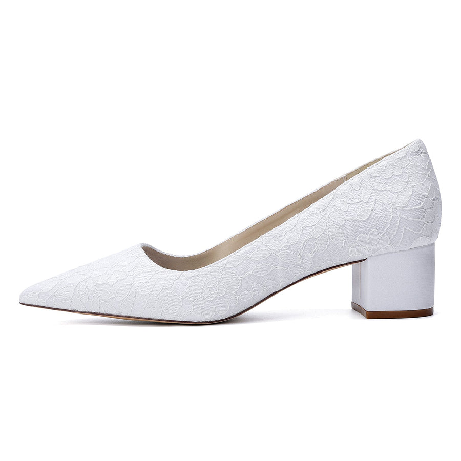 Women's Lace With Closed Toe Ankle Strap Chunky Heel Evening Shoes With Applique