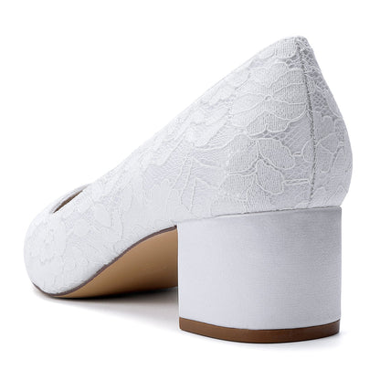 Women's Lace With Closed Toe Ankle Strap Chunky Heel Evening Shoes With Applique