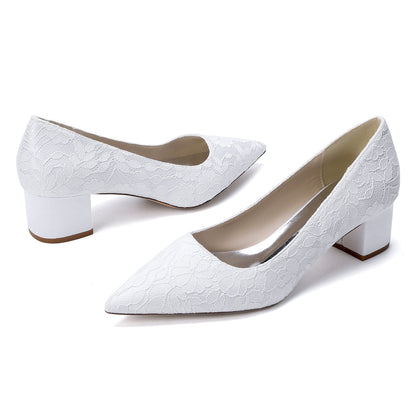 Women's Lace With Closed Toe Ankle Strap Chunky Heel Evening Shoes With Applique