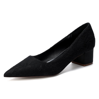 Women's Lace With Closed Toe Ankle Strap Chunky Heel Evening Shoes With Applique