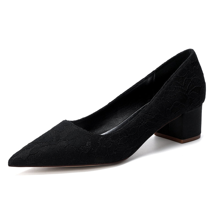 Women's Lace With Closed Toe Ankle Strap Chunky Heel Evening Shoes With Applique