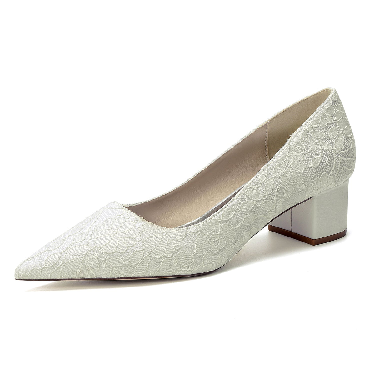Women's Lace With Closed Toe Ankle Strap Chunky Heel Evening Shoes With Applique