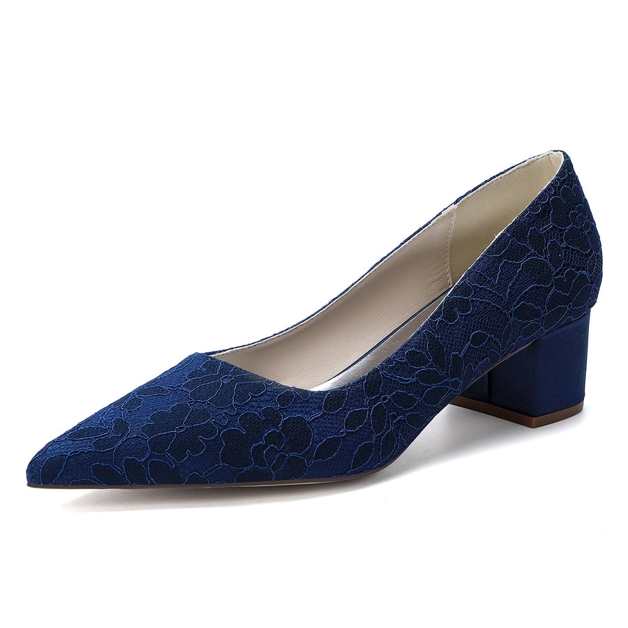 Women's Lace With Closed Toe Ankle Strap Chunky Heel Evening Shoes With Applique