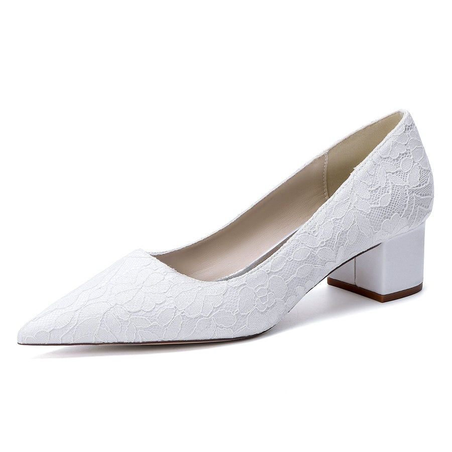 Women's Lace With Closed Toe Ankle Strap Chunky Heel Evening Shoes With Applique