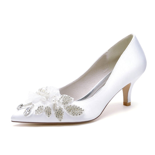 Women's Silk Satin With Closed Toe Flower Stiletto Heel Wedding Shoes