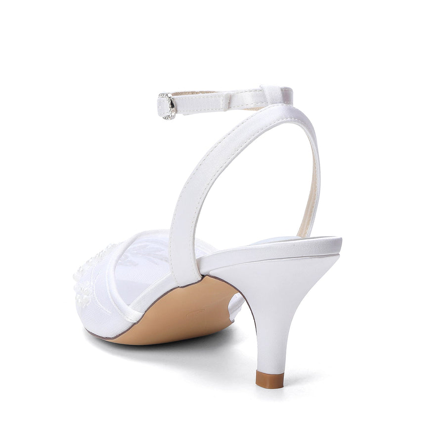 Women's Lace Silk Satin With Closed Toe Ankle Strap Stiletto Heel Evening Shoes