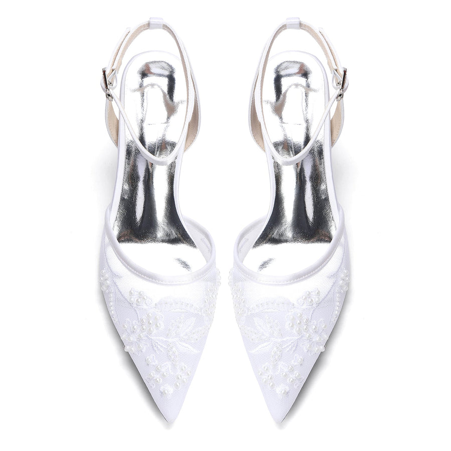 Women's Lace Silk Satin With Closed Toe Ankle Strap Stiletto Heel Evening Shoes