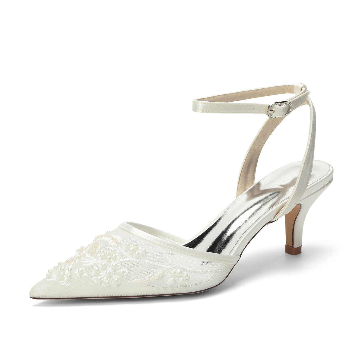 Women's Lace Silk Satin With Closed Toe Ankle Strap Stiletto Heel Evening Shoes