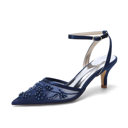 Women's Lace Silk Satin With Closed Toe Ankle Strap Stiletto Heel Evening Shoes